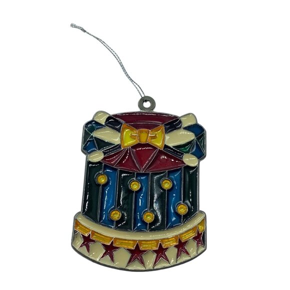 Vtg Godinger Silver Art GSA Stained Glass Style Christmas Drum Ornament 3.75” - Picture 1 of 4